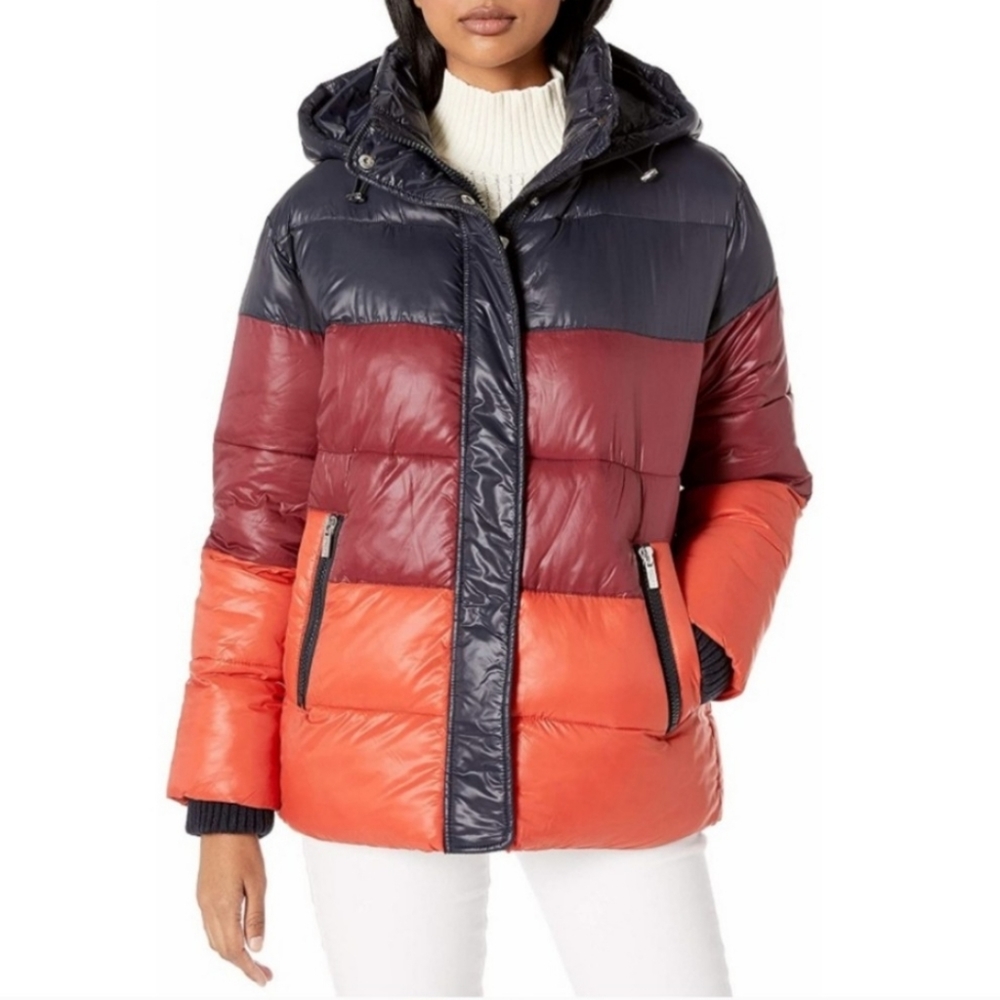 Rachel Roy Color-block Hooded Puffer Jacket Women’s Winter Coat Size Medium